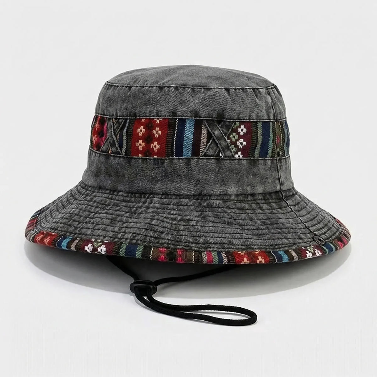 Boho Trim Wide-Brim UV Bucket Hat
