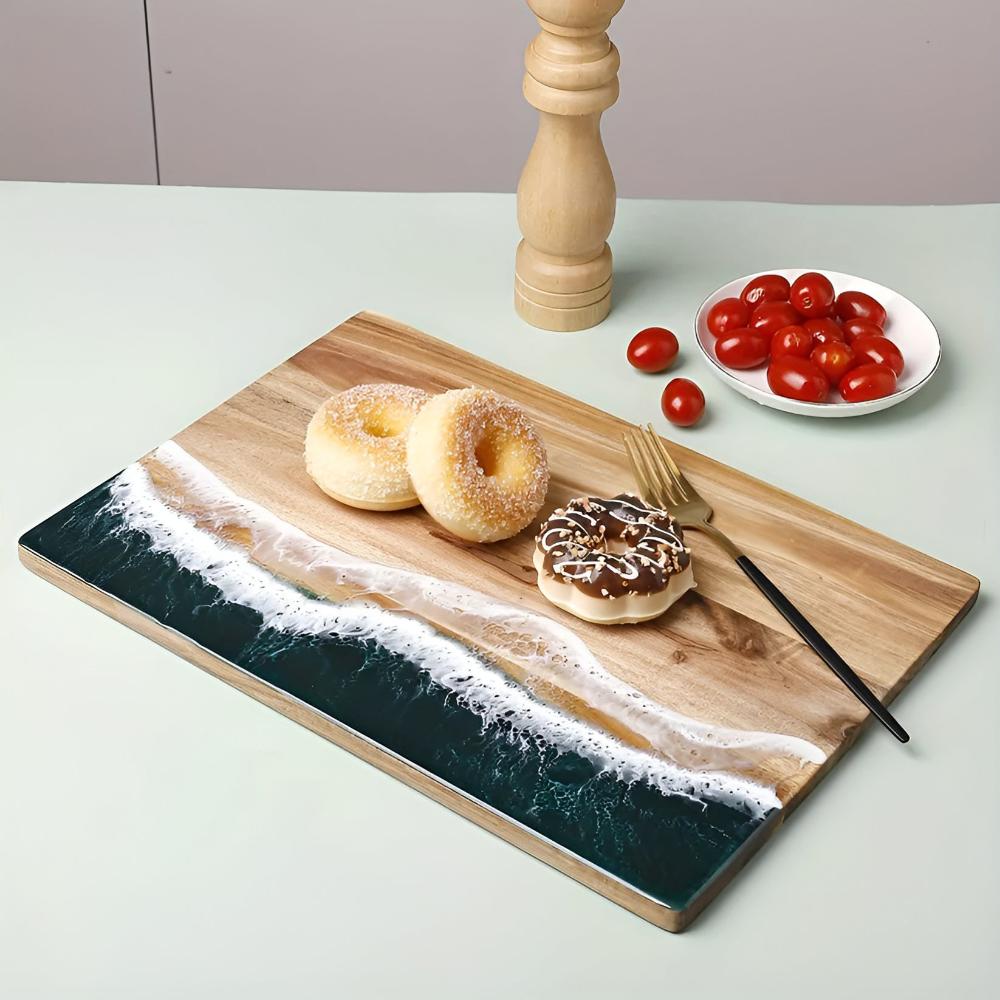 Ocean Wave Resin Acacia Wood Cutting Board 0