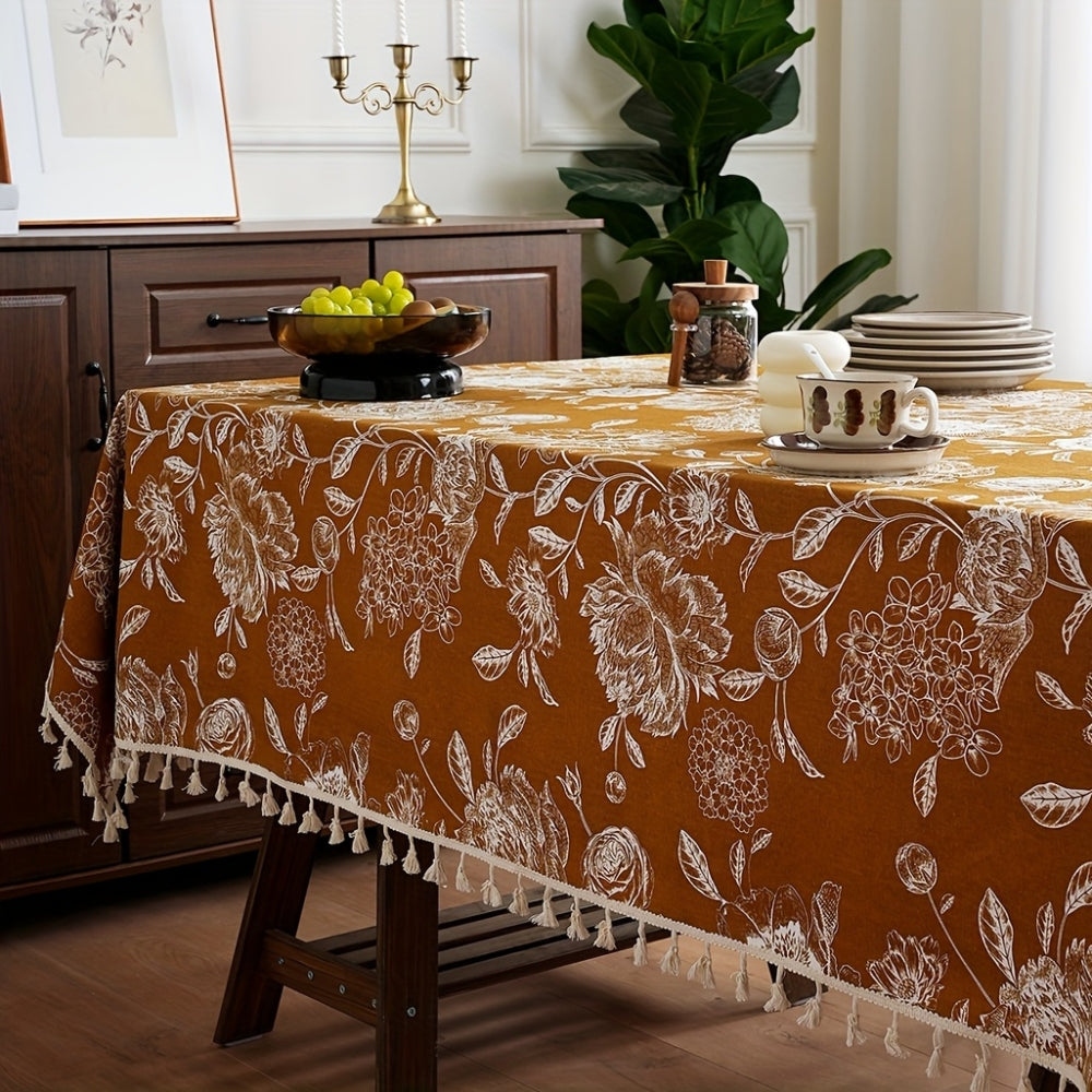 Peacock Blossom Boho Floral Tablecloth with Tassel 7