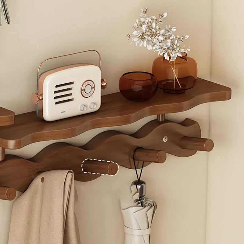 Ripple Collection | Bamboo Entryway Wall Rack with Hooks & Shelf | Stylish Organizer for Clutter-Free Spaces