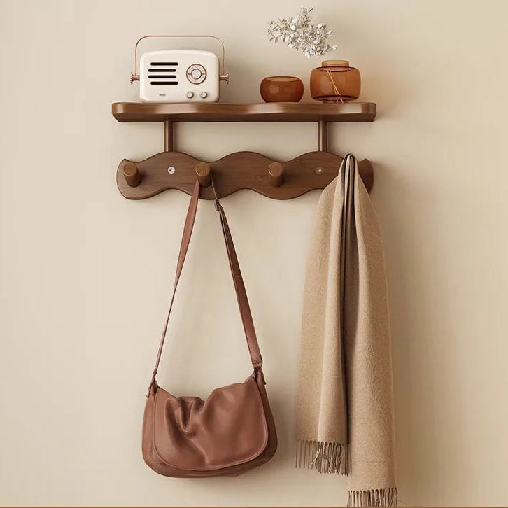 Ripple Collection | Bamboo Entryway Wall Rack with Hooks & Shelf | Stylish Organizer for Clutter-Free Spaces