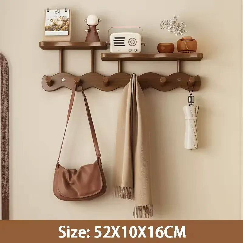 Ripple Collection | Bamboo Entryway Wall Rack with Hooks & Shelf | Stylish Organizer for Clutter-Free Spaces
