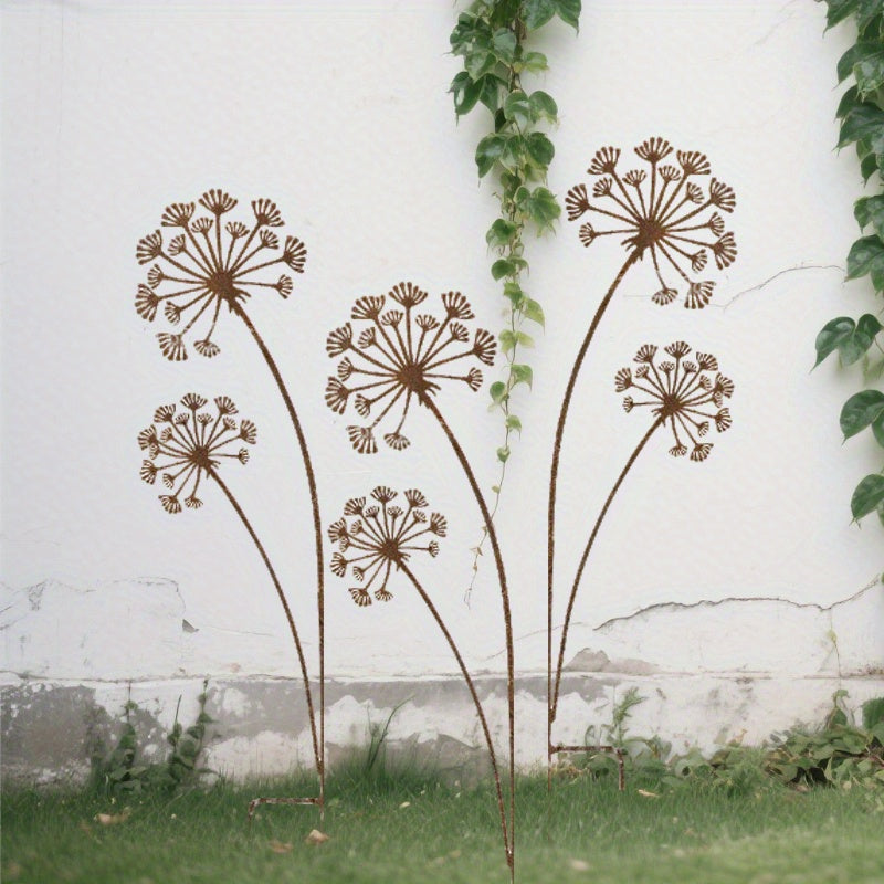 Rustic Garden Ornaments | Metal Dandelion Decoration Set with Intricate Design | Durable Outdoor Decor for Year-Round Elegance 1