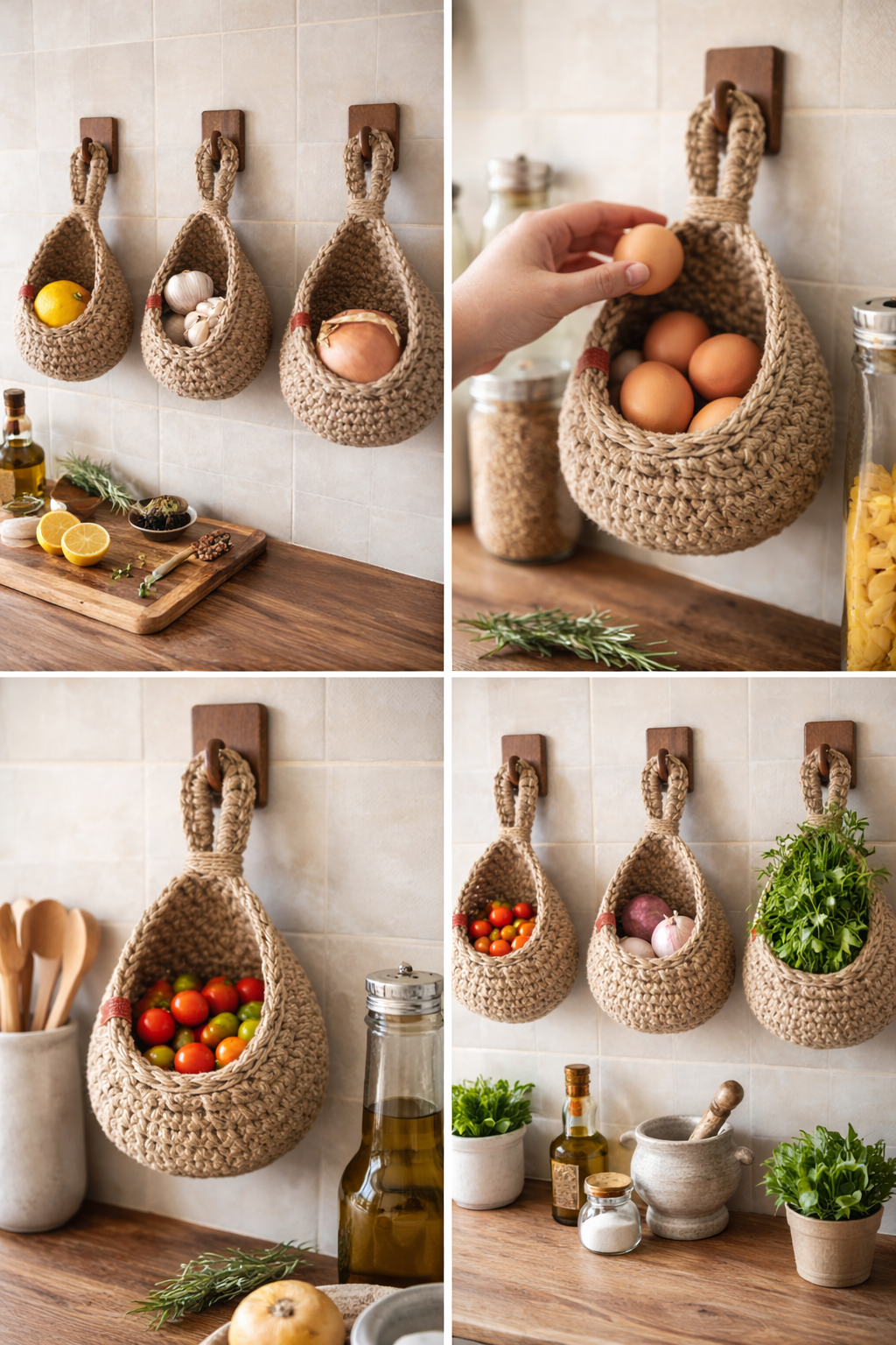 Rustic Jute Collection | Hanging Wall Basket with Teardrop Design | Eco-Friendly Storage for Fruits and Plants