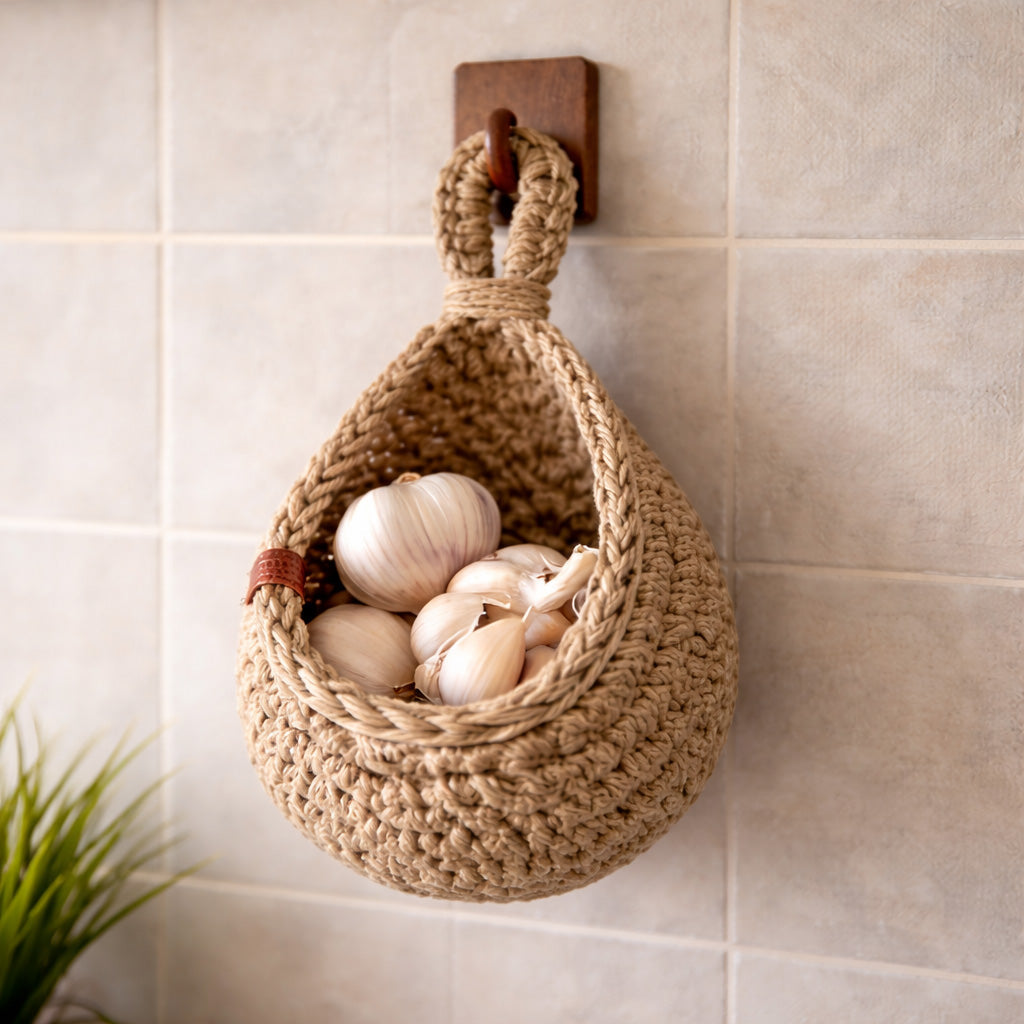 Rustic Jute Collection | Hanging Wall Basket with Teardrop Design | Eco-Friendly Storage for Fruits and Plants