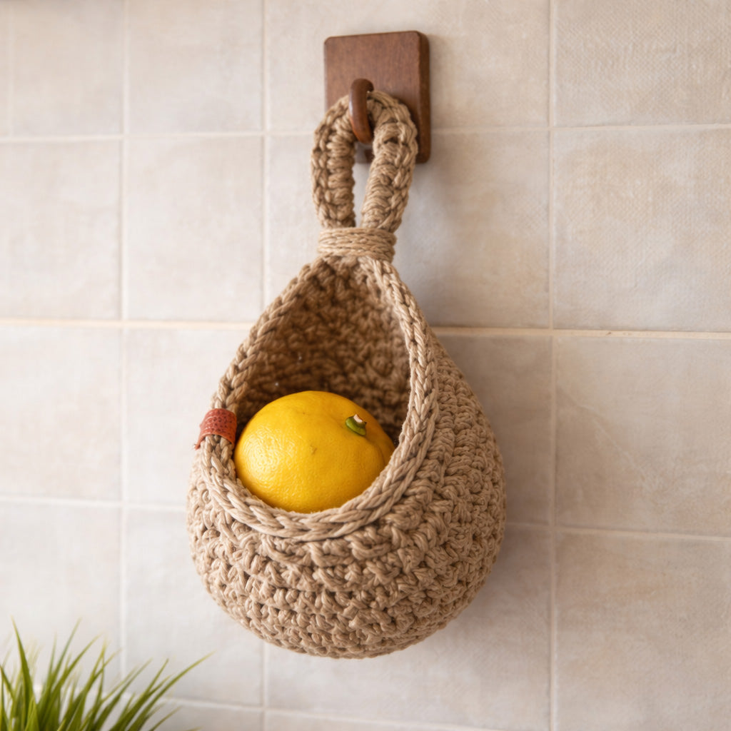 Rustic Jute Collection | Hanging Wall Basket with Teardrop Design | Eco-Friendly Storage for Fruits and Plants