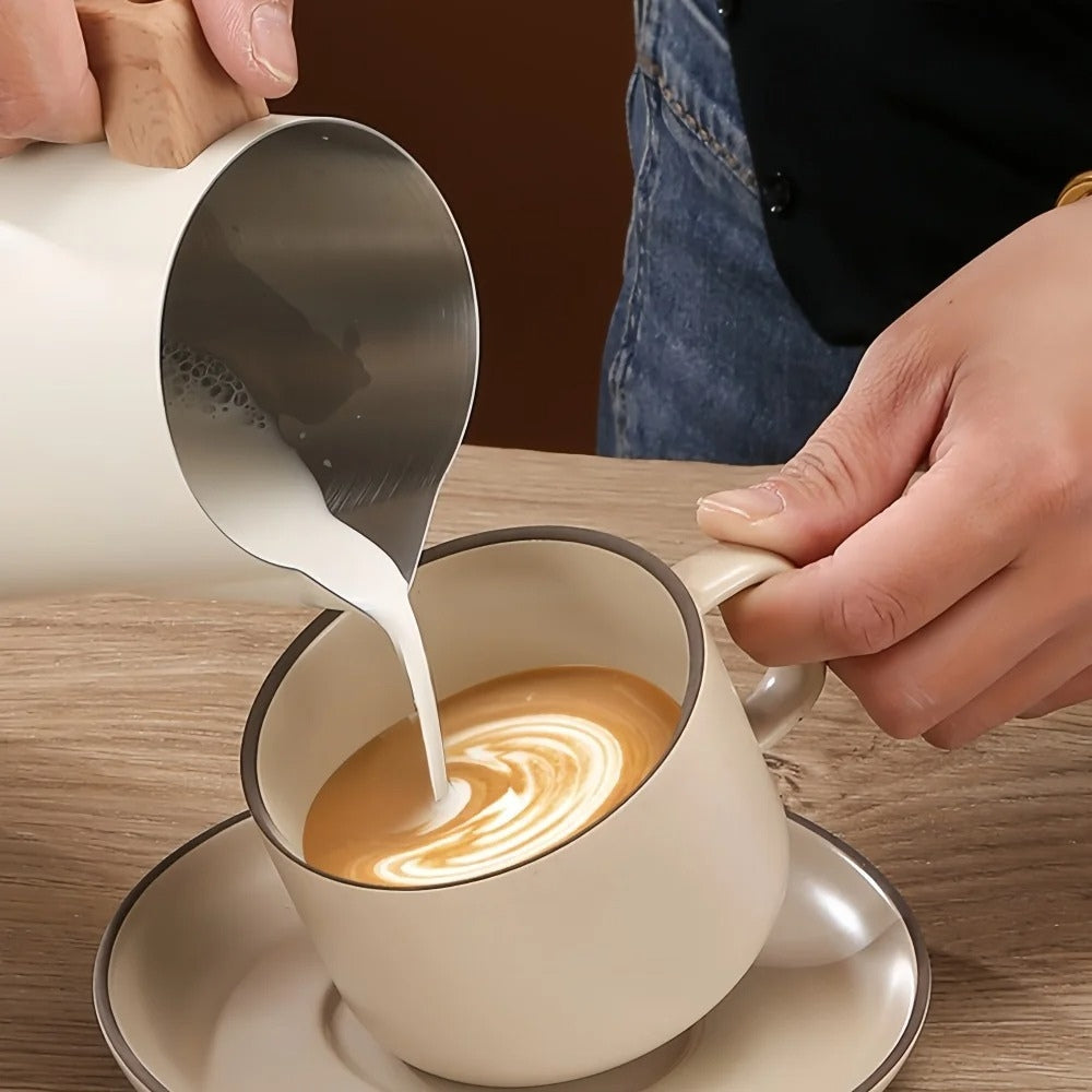 Scandinavian Wood Handle Stainless Milk Pitcher 3