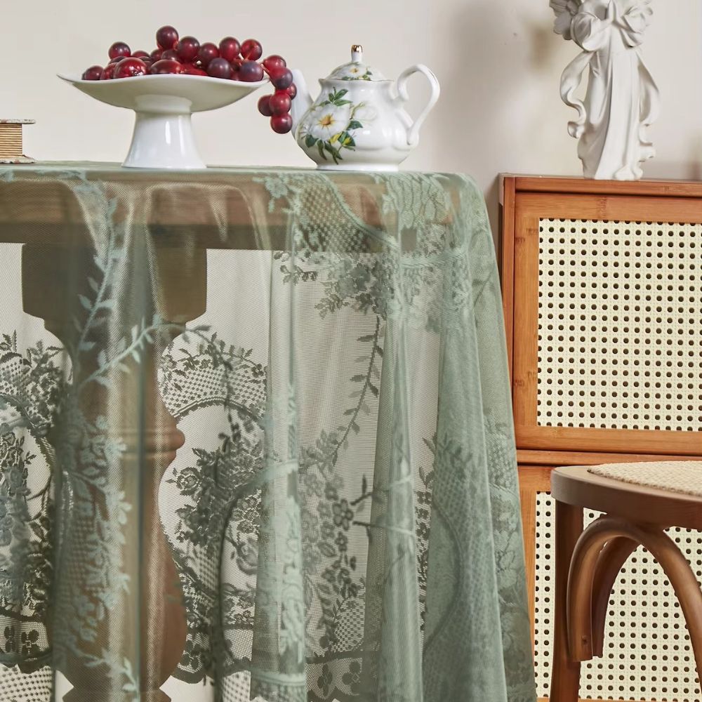 Sheer Lace Round Floral Tablecloth 3