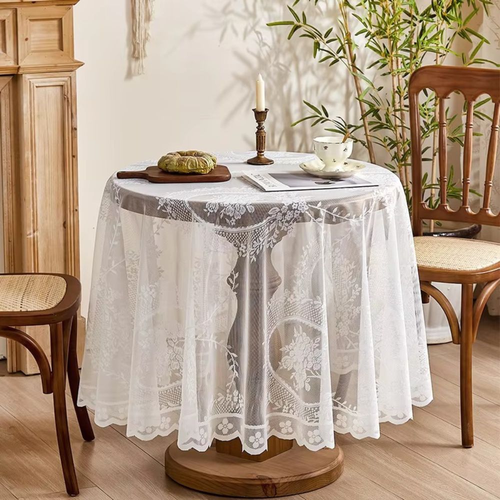 Sheer Lace Round Floral Tablecloth 8