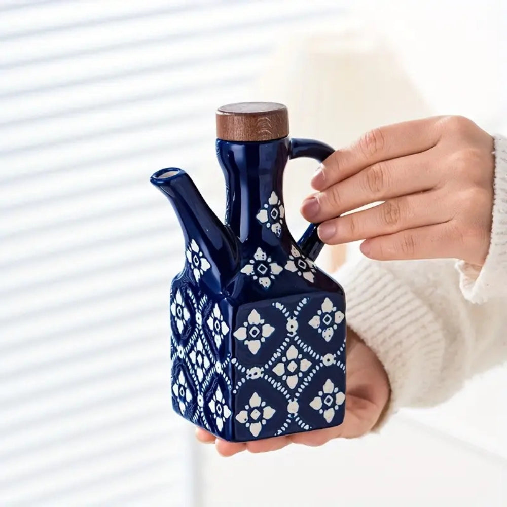 Talavera Ceramic Wooden Lid Oil Dispenser Bottle 0