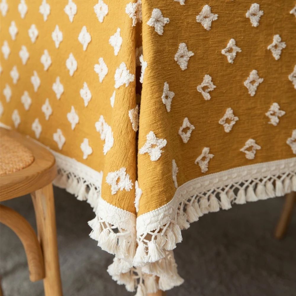 Versatile Yellow Embroidered Tassel Tablecloth 4