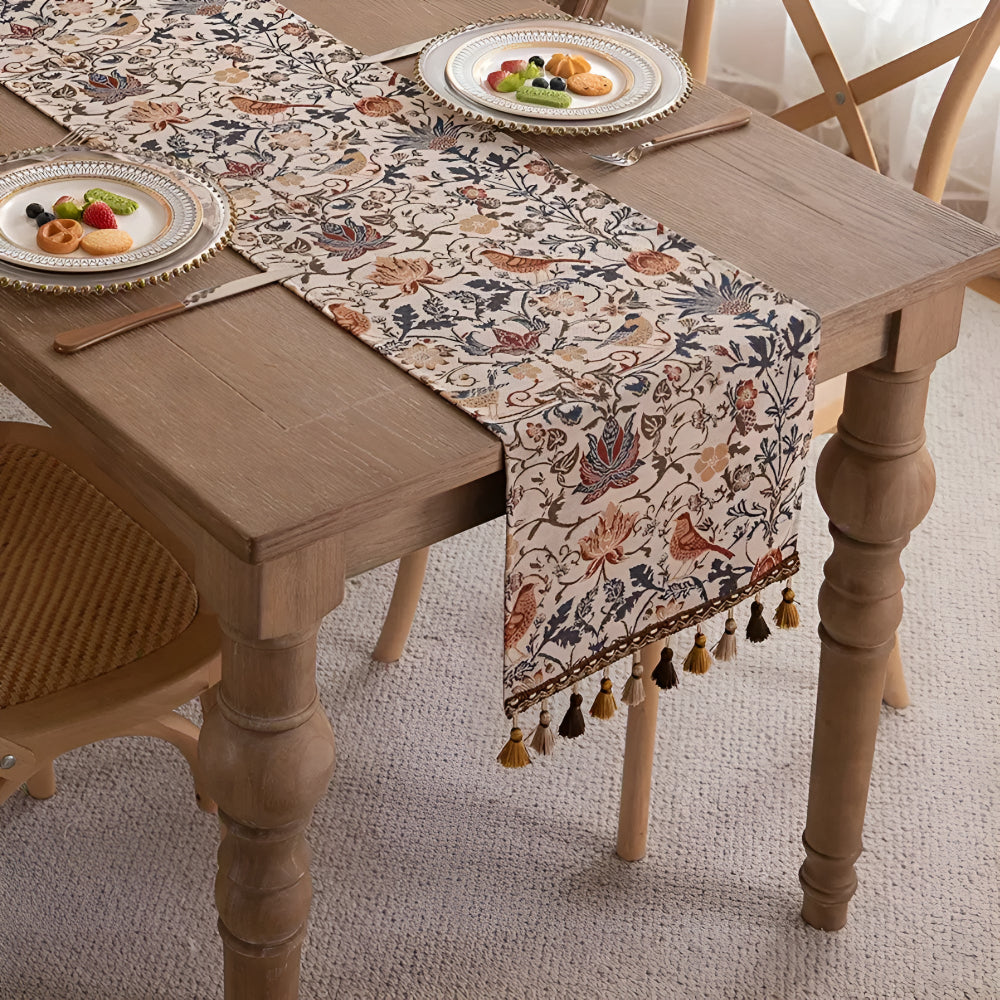Vintage Floral & Bird Jacquard Table Runner 2