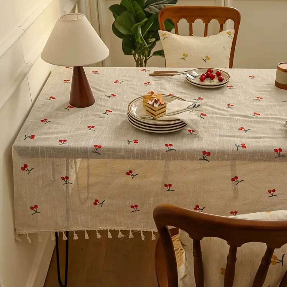 Vintage Red Cherry Tassel Tablecloth 2