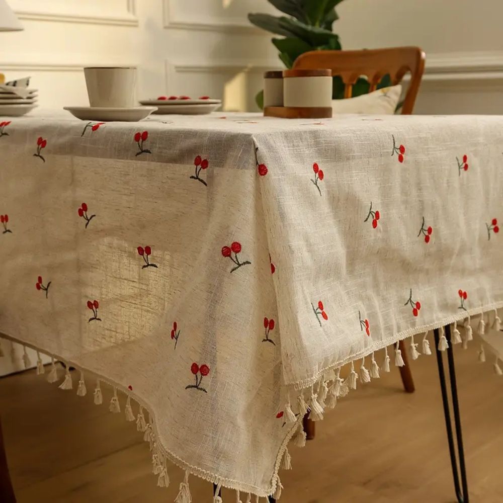 Vintage Red Cherry Tassel Tablecloth 3