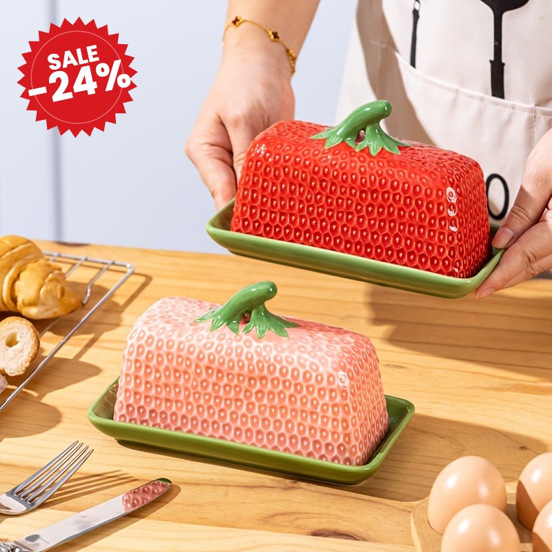 Ceramic Butter Dish with Lid Strawberry - SALE -24%