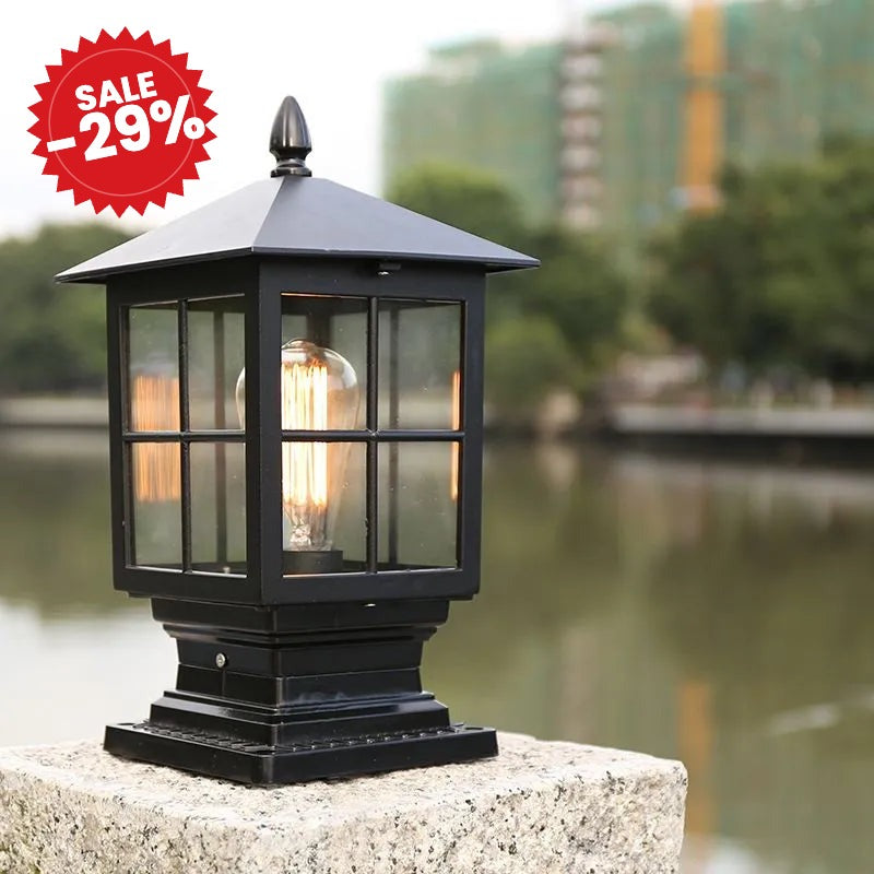 Elegant Outdoor Pillar Light | Black Metal Lantern - SALE -29%