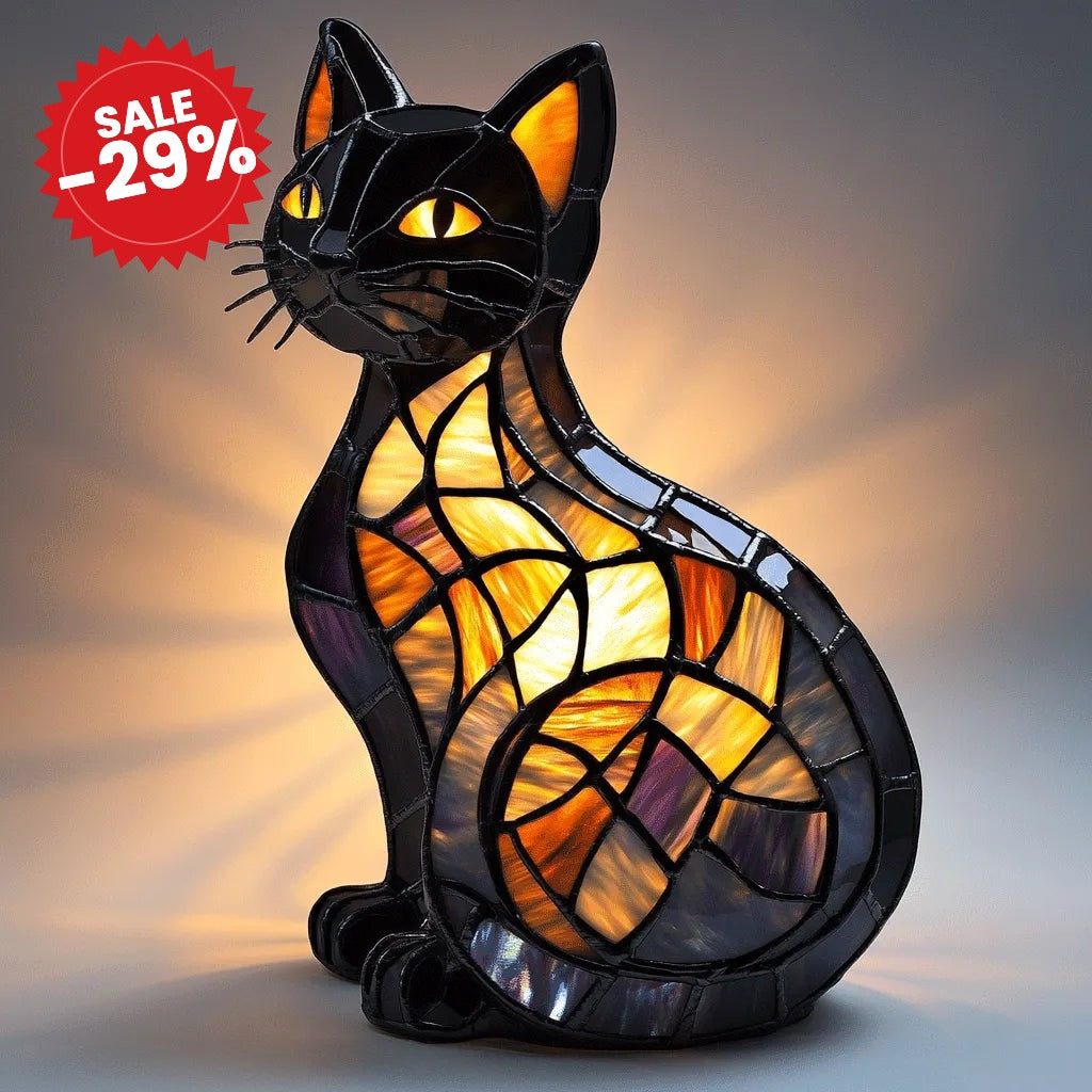 Stained Glass Cat Night Lamp - SALE -29%