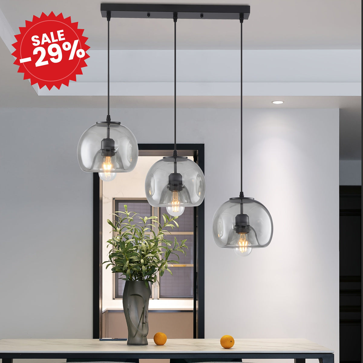 Aura Glass Light Smoked Glass Kitchen Island Pendant - SALE -29%