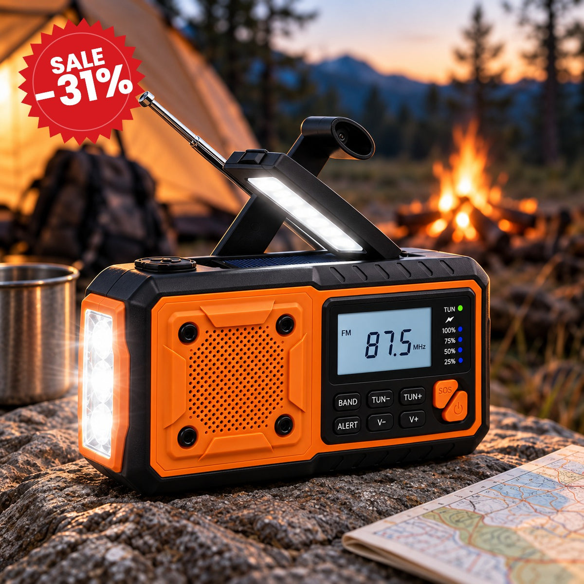 Solar-Powered Crank Emergency Radio - SALE -31%