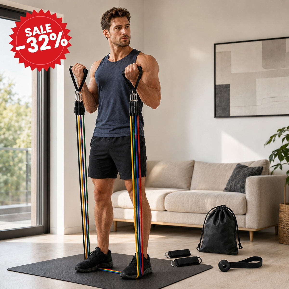 Portable 11-Piece Home Workout Resistance Band Set - SALE -32%