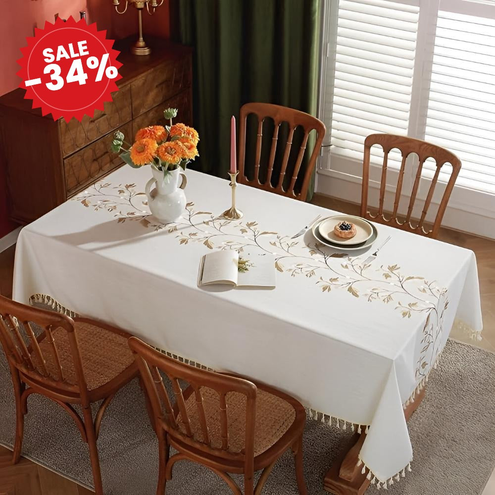 Embroidered Floral Tassel Tablecloth - SALE -34%