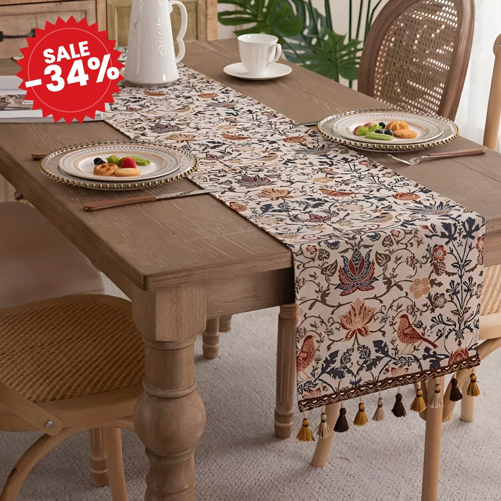 Vintage Floral & Bird Jacquard Table Runner - SALE -34%