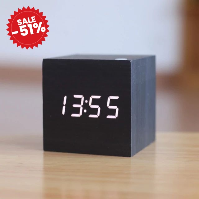 Cube | Digital Table Clock in Minimalist Wood Design - SALE -51%